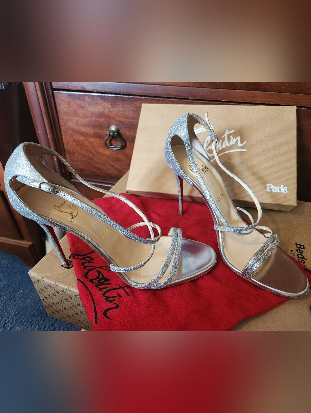 CHRISTIAN LOUBOUTIN GYWINITTA 100 SILVER STRAPPY STILETTO SANDALS 41.5 BOX GREAT